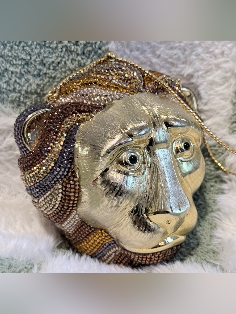 Judith Leiber Crystal Lion Head Miniaudière Swarovski Clutch with Full Set - Picture 3 of 13